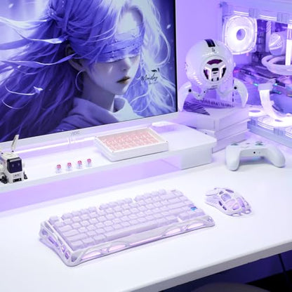 GravaStar Mercury M1 Pro Gaming Mouse, Lightweight Magnesium Alloy, 26,000 DPI, PAW3395DM Sensor, 5 Programmable Buttons, Support Wired/2.4GHz/BT, Up to 200 Hours Battery Life (Lavender Purple) - color: Purple
