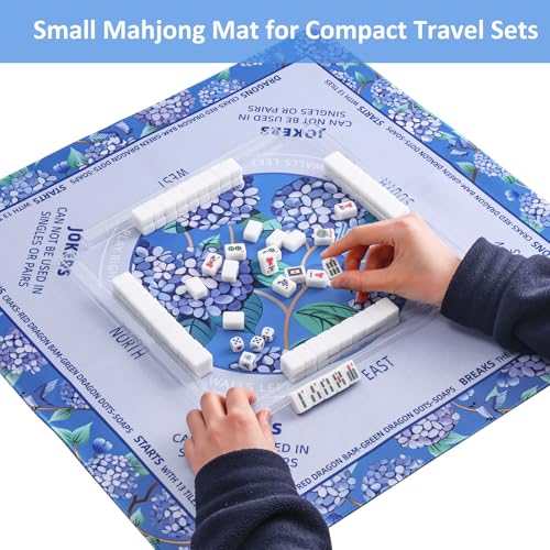 TIASUSAN Mini Mahjong Learning Mat (21” x 21”) for Travel Mahjong Tile Set, Anti-Slip, Noise-Reducing Mahjong Mat for Table, Board Games, Tile Games and Cards - color: Blue-mini
