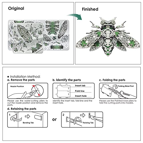 Piececool Metal 3D Puzzles for Adults, Cicada 3D Model Building Kits Insect Themed Animal Fashion Brooch Assembling DIY Crafts Creative Gifts - color: Cicada