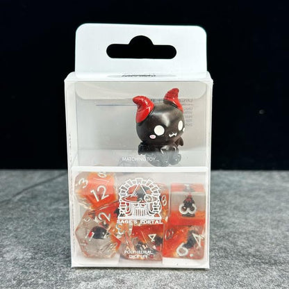 Sage's Portal Familiars Dice and Toy Set Combo Resin DND Dice Set Polyhedral Dice Set for Dungeons and Dragons RPG Pathfinder Tabletop TTRPG (Cutesy Succubus+ Figurine) - color: Cutesy Succubus, style: Dice Set +Mini Figure