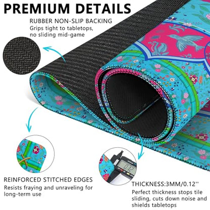 Mahjong Mat with Carrying Bag and 3 Dice, 31.5" X 31.5" Noise Reduction Mahjong Table Cover, Non Slip Gaming Mat for Board Tile Games Poker Card Dominoes, Mahjong Gifts for Women Mahjong Accessories - color: A0202