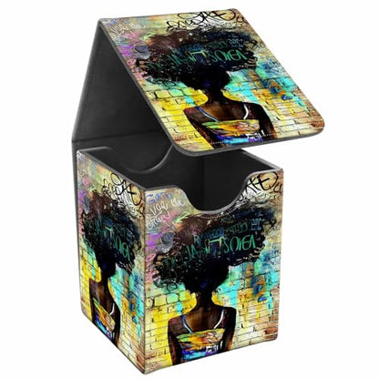 Card Deck Box, Card Storage Box Fits 100+ Single Sleeved Cards, Large Capacity PU Leather Card Storage Box with Strong Magnet for Magic Commander TCG CCG, African Women - color: African Women