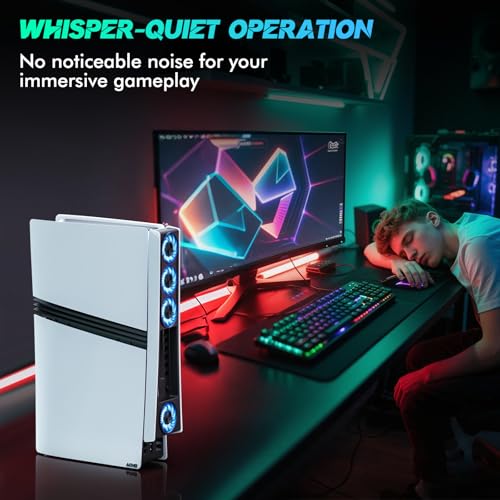 Ps5 Pro 4 Cooling Fans,Ps5 Pro Accessories Fans with USB 3.0,Efficient Quiet Cooler Fan with Adjustable Speed,Cooling Fan for PlayStation5 Pro Temperature-Controlled - color: Black