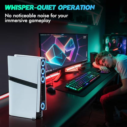Ps5 Pro 4 Cooling Fans,Ps5 Pro Accessories Fans with USB 3.0,Efficient Quiet Cooler Fan with Adjustable Speed,Cooling Fan for PlayStation5 Pro Temperature-Controlled - color: Black