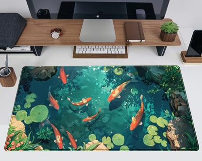Koi Fish Desk Mat Gaming Koi Pond Desk Pad Large Cute Mouse Pad, Goldfish Mouse Mat XXL Laptop Keyboard Pad, Blue Waters Gamer Mouse Pad Full Mousepads Cool Office Accessories 31.5"x15.7" - color: DL-Lnk Wash Lotus Pond