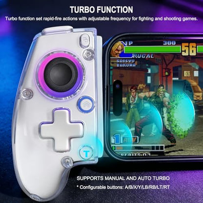 Joso Phone Controller for iPhone (All Model) & Android, Enhanced Grip, Case-Friendly Wireless Mobile Gaming Controller with 7 Color Lights, Turbo, 6-Axis, Dual Vibration - size: Wireless