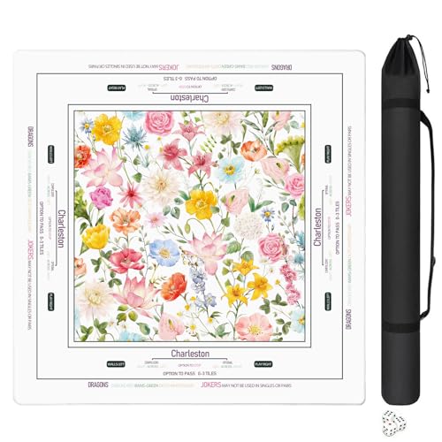 Floral Mahjong Mat with Rules for Table-31.5''x31.5'' American Mahjong Mat Anti-Slip Neoprene Rubber Noise Reducing,Foldable Travel Game Tablecloth for Poker Card Board Games Dominoes - color: White Flowers