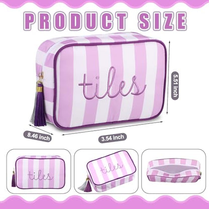 Sanwuta 1 Pcs Mahjong Tile Bag with Zipper,Purple,Striped | Embroidered Mahjong Case for 166 American Mahjong Tiles (1.2") Portable Bags for Board Game Party Gathering Travel - color: Purple, style: Classic