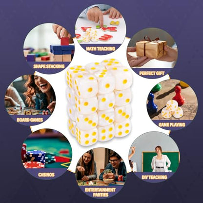 24 of Pack 16MM 6 Sided Dice Set,Pearl Pattern D6 Game Dice Set, 6 Sided Standard Dices for Yahtzee, Bunco or Teaching Math,with Portable Dice Pouch(White Pearl) - color: 16mm White Pearl