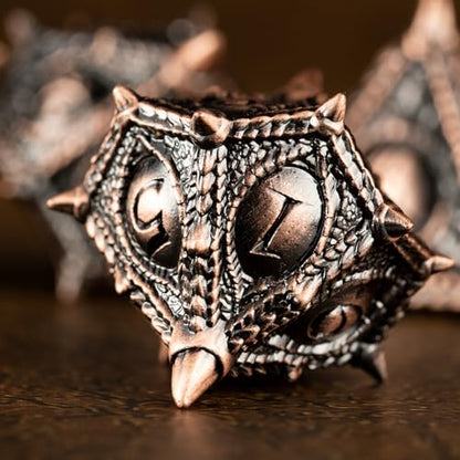 Surpass Metal DND Dice Set - Polyhedral Dragon Eye Dice for Dungeons and Dragons, RPG, Role Playing Games, Pathfinder (Red Copper) - color: Red Copper