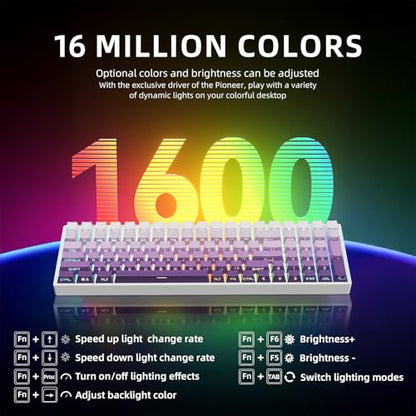 ZORNHER ZH100 Wireless Mechanical Keyboard,98% Purple Creamy Keyboard with Number Pad,Full Size Gaming Keyboard,Lighted Up PBT Dipped Keycaps,KKT Red Switches - color: Purple Gradient, size: TTC Red Switch (Linear Switch)