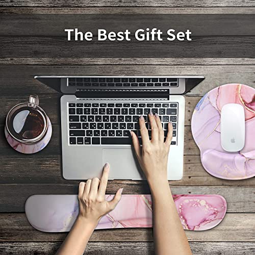 iCasso Desk Mat, Gaming Mouse Pad Wrist Support Set,4in1 XXL Large Mousepad + Keyboard Wrist Rest+Mouse Wrist Rest+Coaster Set with Ergonomic Design for Home Office Table Computer-Glitter Marble - color: Glitter Marble