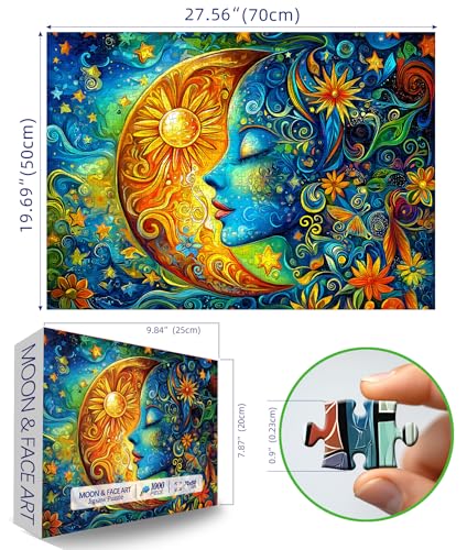 Moon Puzzles for Adults 1000 Pieces Blue Girl Face Art Flowers Puzzle for Adults Jigsaw Puzzles 1000 Pieces with Letters on Back Hard Impossible Difficult challenging Family Puzzle (27.5"x19.6") - color: Moon Puzzles