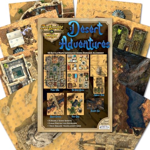 Arcknight Desert Adventures Roleplaying D&D Battlemaps; 16 Modular RPG Maps in 8 Double-Sided Pages, 1" Square Grid, Modular & Versatile Design for Tabletop Gaming - for Dungeons & Dragons & More - style: Desert Adventures