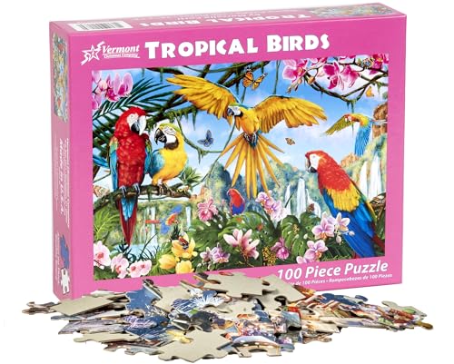 Vermont Christmas Company Tropical Birds Puzzle - 100 Piece Interlocking Large Bird Jigsaw Puzzle - Thick, Durable Bird Puzzles for Kids & Seniors - Jigsaw Puzzles Birds Colorful Artwork (19" x 13")