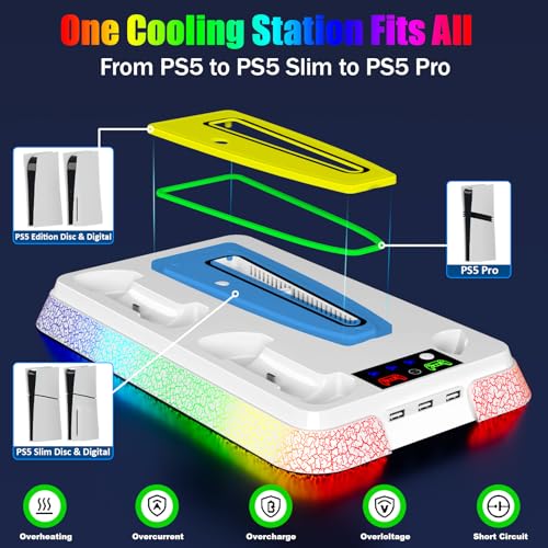 PS5 Stand and Cooling Station with RGB Controller Charging Station for PlayStation 5 Console, PS5/Slim/Pro Controller Charger, PS5 Cooling Stand, PS5/Slim/Pro Accessories Kit with 3 Level Cooler Fan - color: Boom-white