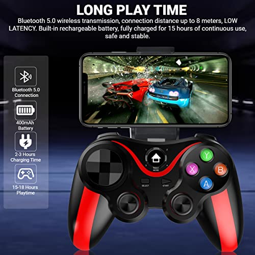 arVin Mobile Game Controller for iPhone & Android with Phone Holder, Bluetooth Gamepad Joystick for iPhone 15/14/13/12/11, iOS, iPad, Samsung Galaxy S23/S22/S21 Ultra, One Plus, Tablet, Call of Duty - color: Red