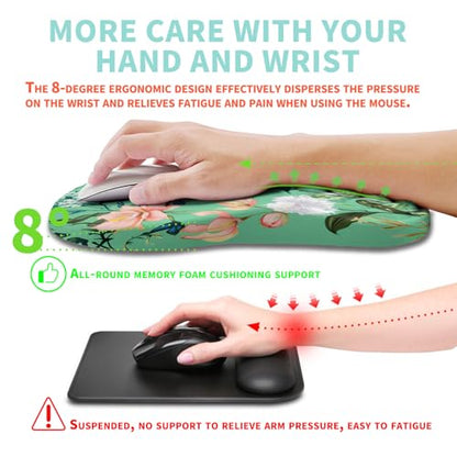Ergonomic Mouse Pad Wrist Support with Memory Foam Massage Bulge, Carpal Tunnel Pain Relief Mousepad Wrist Rest for Mouse(12x8 inch, Pink Flowers) - color: Kg036-pink Flowers
