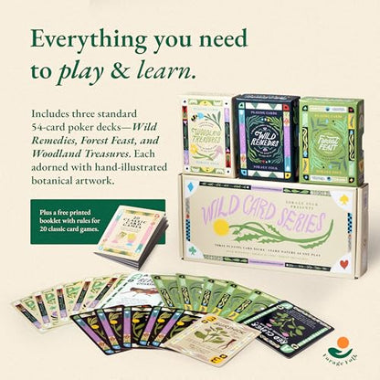 Wild Card Series Trilogy Set - 3 Botanical Playing Card Decks – Beautiful Playing Cards, Poker Deck Featuring Hand-Illustrated Nature’s Botanical Collection + Digital Booklet of 20 Classic Games - style: Trilogy Set (All 3)