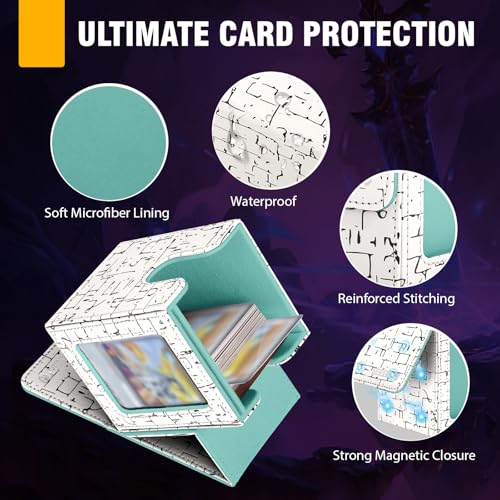 MTG Commander Deck Box with Display Window, Magnetic Closure Card Case Holds 100+ Double-Sleeved Cards, PU Leather TCG Storage Box Compatible with PTCG, Sports & Trading Cards (White) - color: White