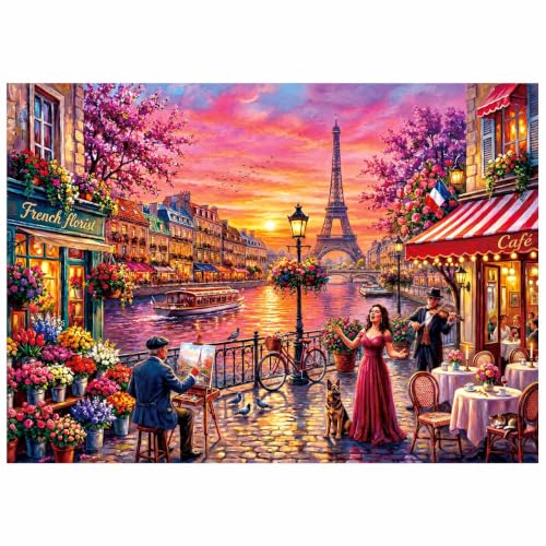 Paris Puzzles for Adults 1000 Pieces | 1000 Piece Paris Sunset Puzzles for Adults, Fun Challenging Puzzles for Adults, Eiffel Tower Jigsaw Puzzles for Adults - color: Romantic Paris Sunset