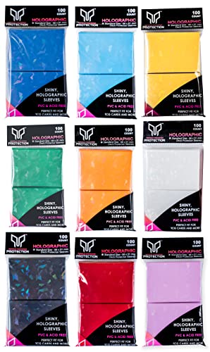 100 Blue Holographic Card Sleeves Perfect Fit Shiny Trading Card Sleeves Standard Size Pokemon Sleeves | Fits Metazoo, Magic The Gathering, Pokemon, Dragon Ball Super