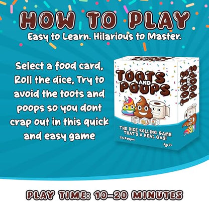 Toots & Poops – Fast-Paced Dice Rolling Game for Teens & Adults, Tabletop Family Games for Game Night Fun, Ideal Party, Camping & Travel Game for Teens & Adults, 2-8 Players Ages 7+