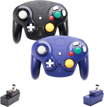 PGYFDAL Wireless Game Cube Controller, 2 Pieces 2.4G Wireless Classic Gamepad with Receiver Adapter for Wii Game Cube NGC GC (Dark Blue and Black) - color: Dark Blue&Black