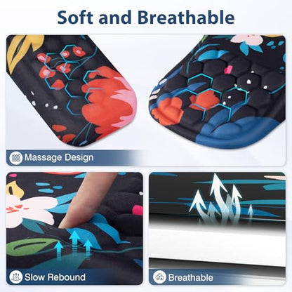 EYROZILL 3 in 1 Ergonomic Mouse Pad and Keyboard Wrist Rest, Cute Mouse Pad with Wrist Support Massage Design, Non-Slip Wrist Pad for Mouse, Desk Mouse Set(Flower) - color: Flower