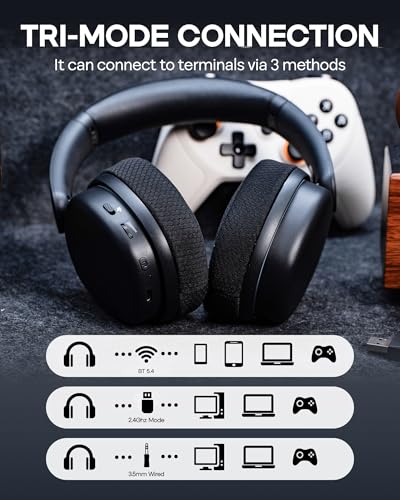 EPOMAKER X Aula G7 Pro Wireless Gaming Headset, Dual Mode BT5.3 & 2.4GHz | 7.1 Surround Sound, 80+ Hour Battery, RGB Light, with Noise Canceling Mic for PS5, PS4, Switch, PC (Black) - color: Black