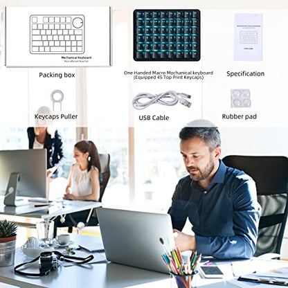 Koolertron Single-Handed Macro Mechanical Keyboard, Blue LED Backlight Portable Single-Handed Mechanical Gaming Keyboard 48 Fully Programmable Keys Red Axis
