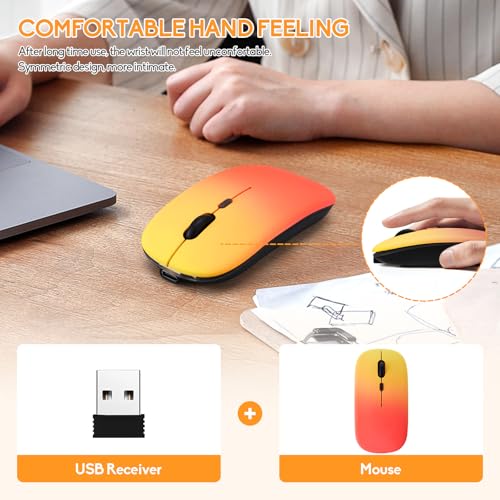 Wireless Bluetooth Mouse,LED Dual Mode Rechargeable Silent Slim Laptop Mouse,Portable(BT5.2+USB Receiver) Dual Mode Computer Mice,for Laptop,Desktop Computer,ipad Tablet,Phone,Mac(Rosy glow red) - color: Gradient Rosy glow red