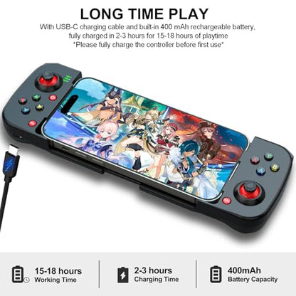 arVin Wireless Gaming Controller for iPhone/iPad/iOS/Android/Samsung/PC Gamepad Joystick with Back Button, Analog Triggers, Stretchable, Bluetooth 5.0 Low Latency, Direct Play for CODM,Diablo Immortal