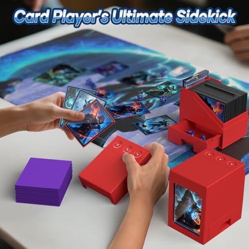 Proijeut Mtg Deck Box with Life Counter, Commander Deck Box Fits 100 Double-Sleeved Cards, Magic Card Storage Box with Commander Display & Dice Tray, Fit for MTG, TCG, CCG (Red) - color: Red