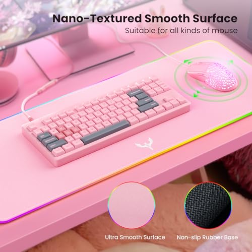 BladeHawks RGB Gaming Mouse Pad Extra Large Extended 31.5x12 Inch-Pink | LED mouse pad with 14 lighting modes, covers keyboard & mouse, anti-slip rubber base, waterproof surface, USB powered - color: Pink