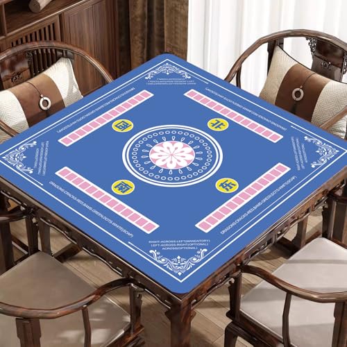 ZIIYAN Mahjong Mat for Table, 31.5''x31.5'' Neoprene Non-Slip Noise Reduction Mah Jongg Mat with Rules, Gaming Mat for Mahjong, Poker, Board Games, Card Games, Dominoes, Tile Games (Blue) - color: Blue