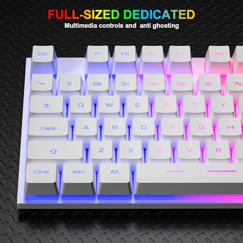 BlueFinger RGB Gaming Keyboard and Backlit Mouse Combo, USB Wired, LED Gaming Set for Laptop PC Computer Game and Work(White) - color: White