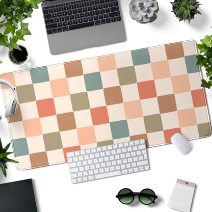 Boho Checker Desk Mat Beige Checkerboard Mouse Pad Large Aesthetic Desk Pad Extended Gaming Mousepad XXL Keyboard Pad Computer Laptop Mouse Mat Office Desktop Decor Pad 31.5x15.7 in - color: Boho Checker