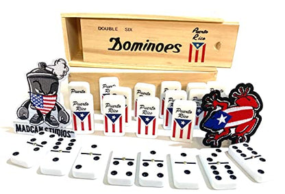 Puerto Rico Dominoes Bag Set Domino Tiles Boricua PR Puerto Rican Domino Set Classic Double six Dominos Adult Size Must Have (Comes with Travel Bag) no Wood Box
