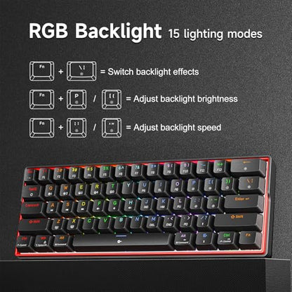 KEMOVE K61SE Gaming Mechanical Keyboard, 60 Percent Wired RGB Backlit N-Key Rollover Compact Mini 61 Keys Keyboard for PC Laptop, Red Switch - color: Black-RGB, size: Red Switch