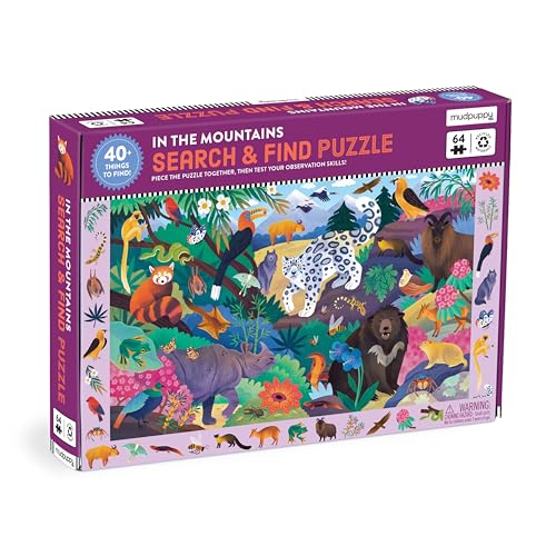 Mudpuppy in The Mountains — 64 Piece Search & Find Puzzle Jigsaw Puzzle Featuring Diverse Himalayan Mountain Animals and Over 40 Hidden Images to Find for Ages 4+ - color: In the Mountains