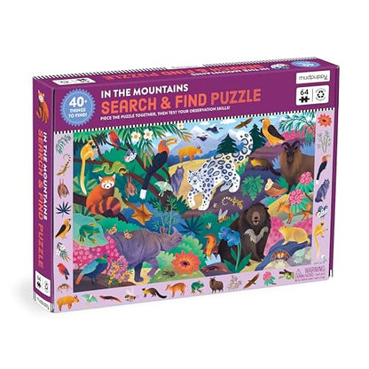 Mudpuppy in The Mountains — 64 Piece Search & Find Puzzle Jigsaw Puzzle Featuring Diverse Himalayan Mountain Animals and Over 40 Hidden Images to Find for Ages 4+ - color: In the Mountains