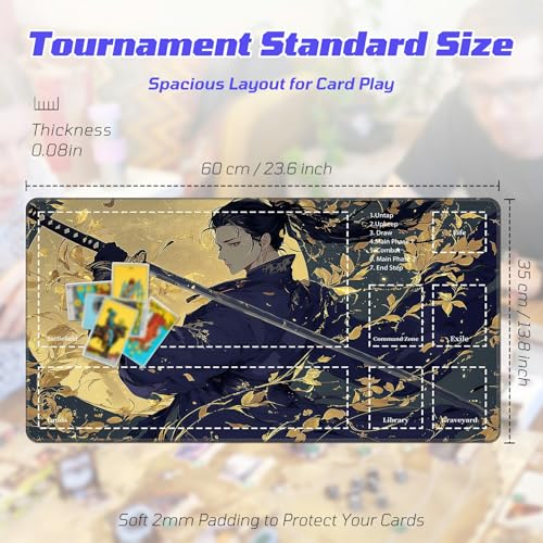Classical-Style Hero TCG Playmat with Zones, Card Game Playmat for MTG with Battlefield Lands Graveyard Layout, Non-Slip Rubber Base & Stitched Edges & Smooth Surface Style Game Mat 24 x 14 Inch - color: Classical-style Hero, size: Zone 1