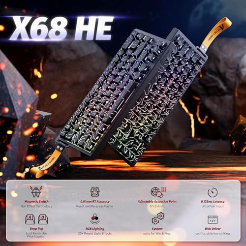 ATTACK SHARK X68HE RT Mechanical Gaming Keyboard 60% Wired TKL-BlackContour | Adjustable Actuation,Hall Effect Magnetic Switch,8KHz Polling Rate,RGB Backlit,Top Mount,Side Printed Keycap for PC Mac Gamer - color: Black Contour, size: Keyboard