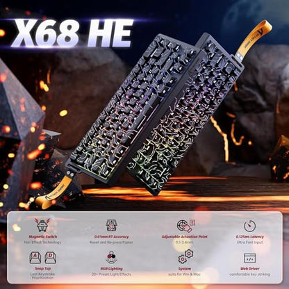ATTACK SHARK X68HE RT Mechanical Gaming Keyboard 60% Wired TKL-BlackContour | Adjustable Actuation,Hall Effect Magnetic Switch,8KHz Polling Rate,RGB Backlit,Top Mount,Side Printed Keycap for PC Mac Gamer - color: Black Contour, size: Keyboard