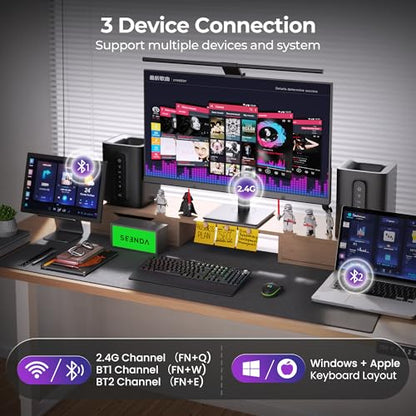 seenda Wireless Gaming Keyboard and Mouse, RGB Backlit & Web Customizable | Multi-Device Connection, Programmable, Full Size Rechargeable Keyboard with Wrist Rest & 7200 DPI Mouse for PC/Mac/Laptop