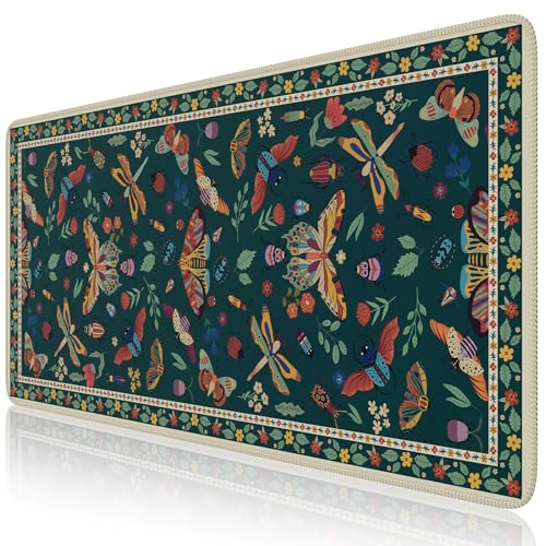 iCasso Desk Pad,Desk Matt for Desktop,Cute Mouse Pad,Green | Anti-Slip Large Mousepad with Stitched Edges,Keyboard Pad Mouse Mat for Home Office Work - color: Butterfly-green
