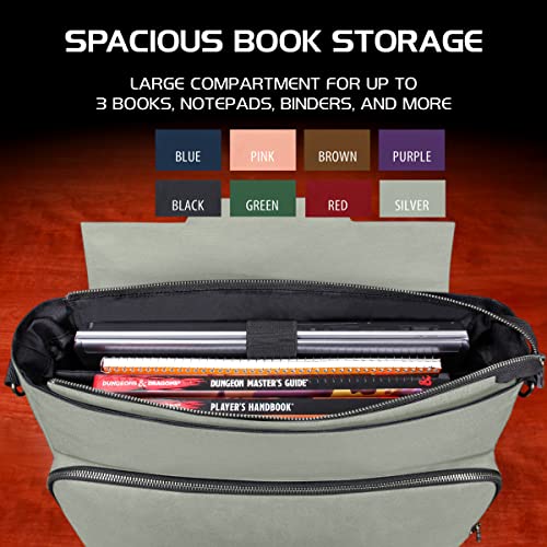 ENHANCE Collector's Edition RPG Player's Essentials DnD Bag - Dragon Hide Exterior Messenger Bag Fits 2-4 Books, Binders, Dice & Accessories, with 17 inch Laptop Slot, Battlemap Straps (Dragon Silver) - color: Dragon Silver
