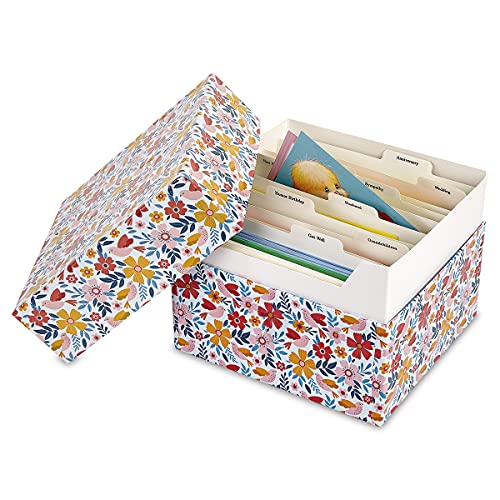 Current Blossom Floral Greeting Card Organizer Box with Dividers - Storage for 140+ Cards by Occasion and Recipient, Christmas, Birthday, Sympathy Cards, Photos, Large 7" x 9" x 9-1/2" - color: Blossom
