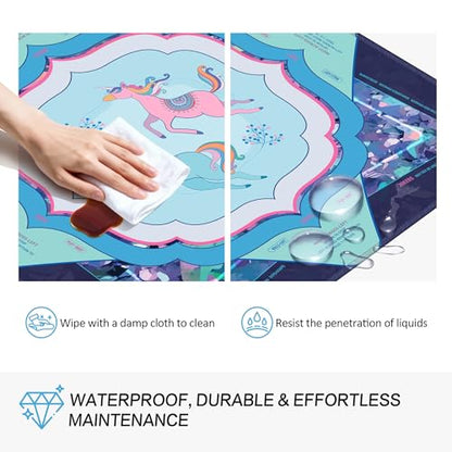 KUNTE Mahjong Mat, Purple Blue, 32"x32" | Foldable, Quiet, Waterproof & Non-Slip, Printed Rules, Asian-Themed Game Nights - color: Whimsy Unicorns